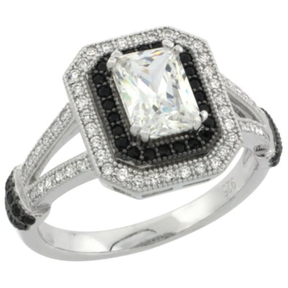 Emerald Cut 7x5 mm Micro Pave CZ Black CZ Ring
